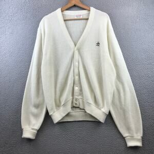 VTG 80's Munsing Wear Grand Slam‎ Cardigan Sweater Penguin Logo L Grandpa